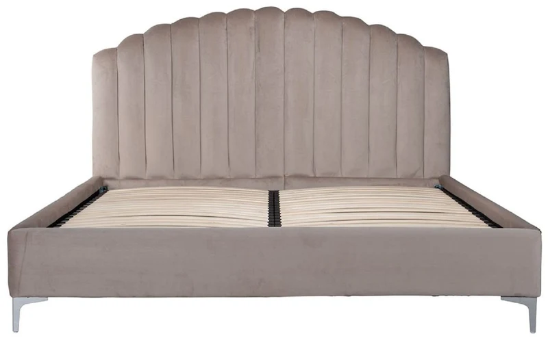 Casa Padrino Luxus Art Deco Doppelbett Khaki / Silber 195 x 218 x H. 130 cm - Massivholz Bett mit edlem Samtstoff - Luxus Schlafzimmer Möbel - Hotel Möbel - Art Deco Möbel