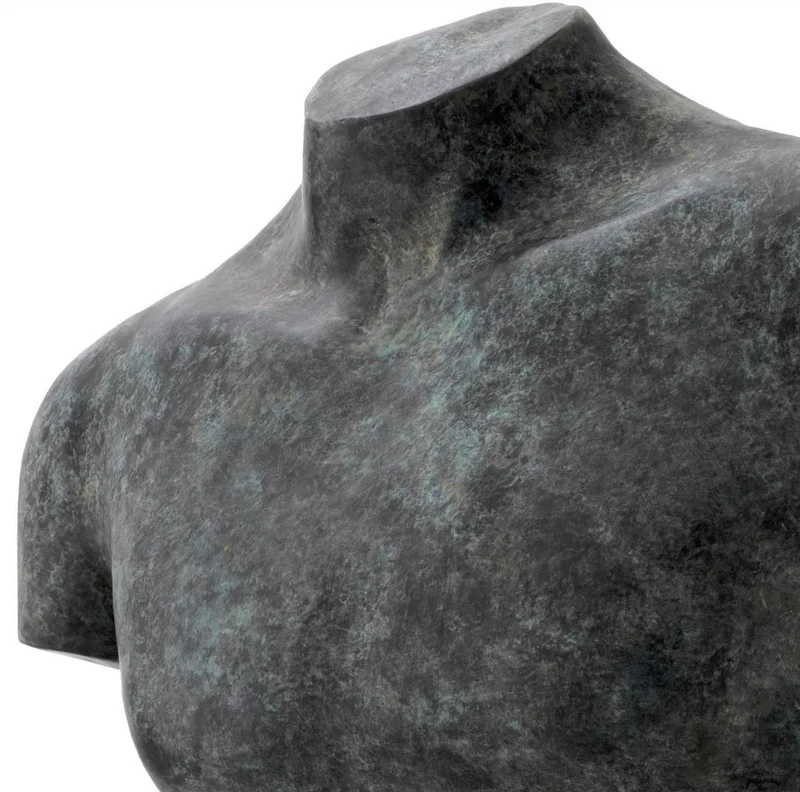 Casa Padrino Luxus Deko Torso Skulptur Antik Bronze / Beige 50 x 23 x H. 66 cm - Metall Deko Figur mit Marmorsockel - Wohnzimmer Deko - Schreibtisch Deko - Büro Deko - Deko Accessoires