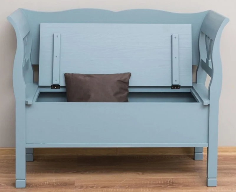 Casa Padrino Landhausstil Sitzbank Hellblau 117 x 48 x H. 92 cm - Massivholz Bank mit Stauraum - Massivholz Möbel - Landhausstil Möbel - Landhausstil Einrichtung