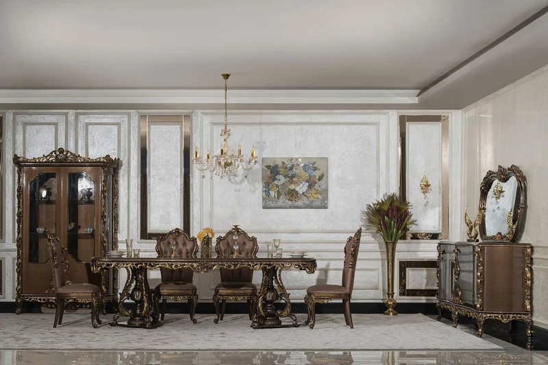 Casa Padrino Luxus Barock Esszimmer Stuhl 6er Set Grau / Braun / Gold - Prunkvolle Barockstil Küchen Stühle - Luxus Esszimmer Möbel im Barockstil - Barock Esszimmer Möbel - Barockstil Möbel