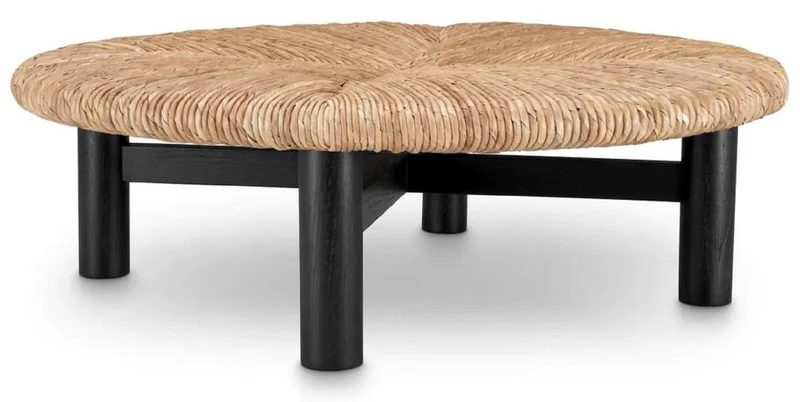 Casa Padrino Luxus Couchtisch Naturfarben / Schwarz Ø 100 x H. 30,5 cm - Runder Wohnzimmertisch - Wohnzimmer Möbel - Luxus Möbel - Luxus Einrichtung