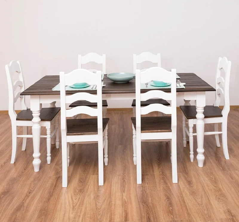 Casa Padrino Landhausstil Esszimmerstuhl 6er Weiß / Dunkelbraun 44 x 44 x H. 102 cm - Massivholz Esszimmerstühle im Landhausstil - Massivholz Esszimmer Möbel - Landhausstil Esszimmer Möbel