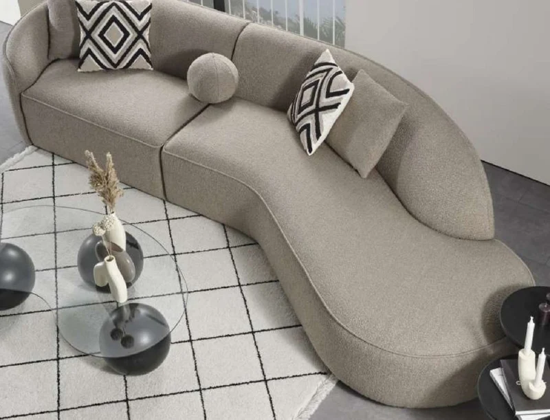 Casa Padrino Luxus Sofa Grau 340 x H. 95 cm - Gebogenes Wohnzimmer Sofa - Hotel Sofa - Wohnzimmer Möbel - Hotel Möbel - Luxus Möbel - Luxus Einrichtung - Wohnzimmer Einrichtung
