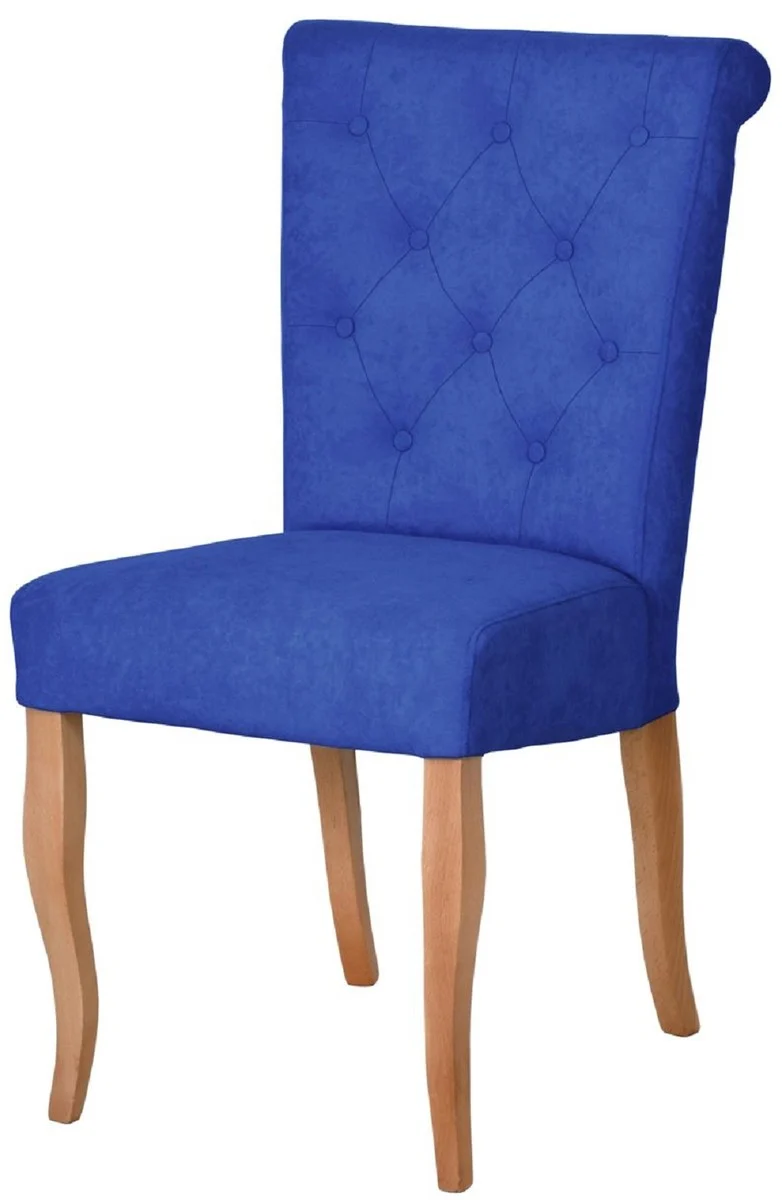 Casa Padrino Chesterfield Neo Barock Esszimmer Stuhl 4er Set Blau / Naturfarben - Küchenstühle Set - Esszimmer Möbel - Chesterfield Möbel - Neo Barock Möbel