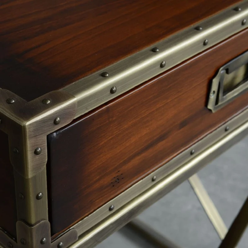 Casa Padrino Luxus Vintage Stil Beistelltisch Braun / Messing 55,5 x 55,5 x H. 72 cm - Quadratischer Nachttisch mit Schublade - Wohnzimmer Möbel - Schlafzimmer Möbel - Luxus Vintage Stil Möbel