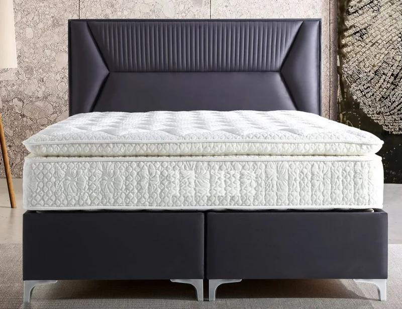 Casa Padrino Luxus Doppelbett Lila / Silber - Verschiedene Größen - Massivholz Bett mit Kopfteil und Matratze - Schlafzimmer Möbel - Hotel Möbel - Luxus Möbel