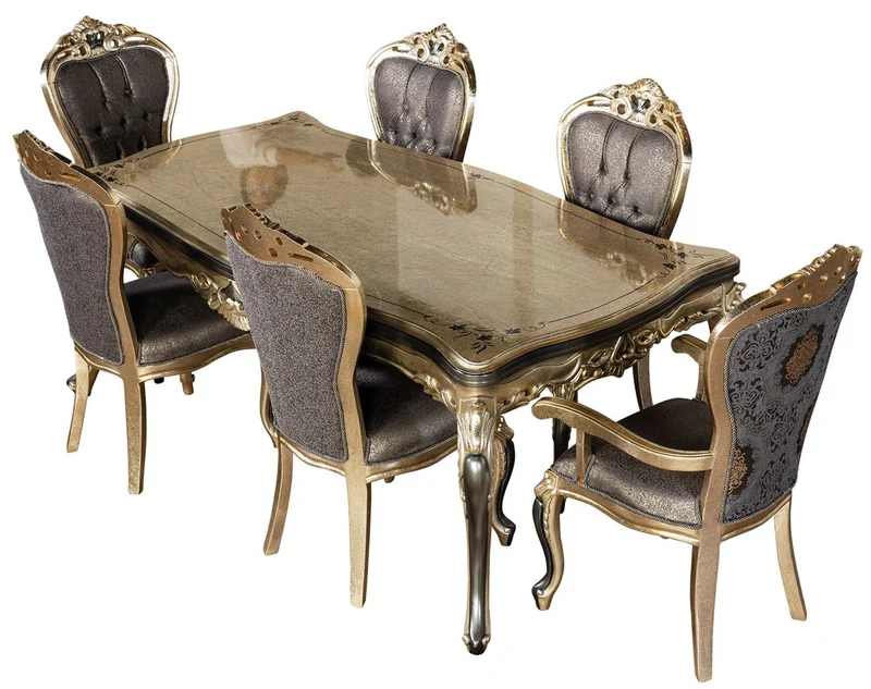 Casa Padrino Luxus Barock Esstisch Antik Gold / Schwarz - Rechteckiger Barockstil Küchentisch - Luxus Esszimmer Möbel im Barockstil - Barock Esszimmer Möbel - Barock Einrichtung