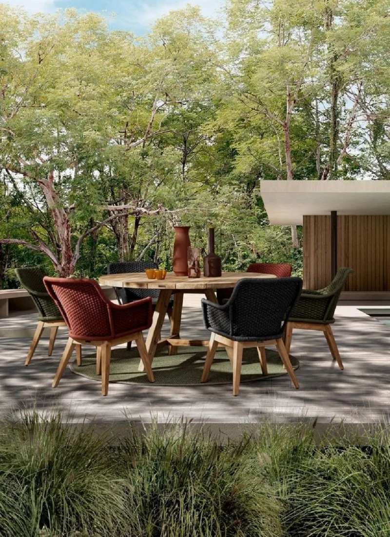 Casa Padrino Luxus Gartentisch Naturfarben Ø 150 x H. 75 cm - Runder Garten Esstisch aus recyceltem Teakholz - Teakholz Garten Möbel - Luxus Garten Möbel