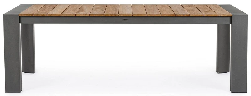 Casa Padrino Luxus Gartentisch Naturfarben / Grau 228-294 x 100 x H. 75 cm - Ausziehbarer Garten Esstisch mit Teakholz Tischplatte und Aluminium Beinen - Luxus Garten & Terrassen Möbel
