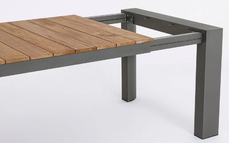 Casa Padrino Luxus Gartentisch Naturfarben / Grau 228-294 x 100 x H. 75 cm - Ausziehbarer Garten Esstisch mit Teakholz Tischplatte und Aluminium Beinen - Luxus Garten & Terrassen Möbel