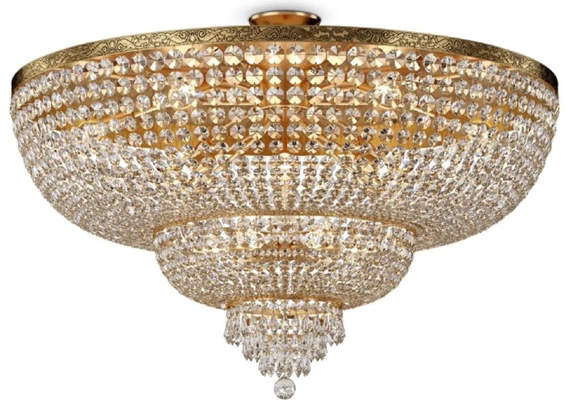 Casa Padrino Barock Kristall Kronleuchter Antik Gold Ø 100 x H. 68,8 cm - Runder Barockstil Kronleuchter - Barock Wohnzimmer Kronleuchter - Edel & Prunkvoll
