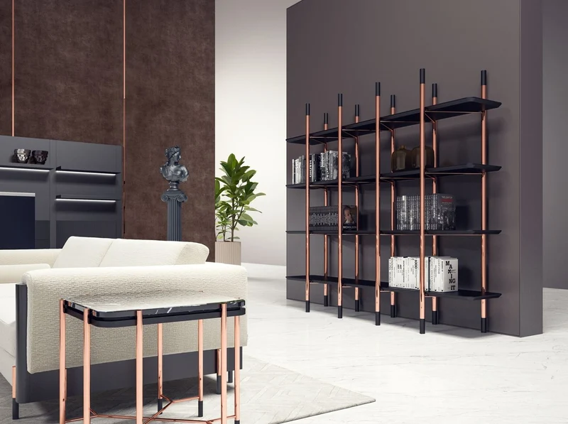 Casa Padrino Luxus Beistelltisch Schwarz / Matt Schwarz / Kupfer 59 x 59 x H. 55 cm - Quadratischer Tisch mit Marmorplatte - Wohnzimmer Möbel - Hotel Möbel - Luxus Möbel