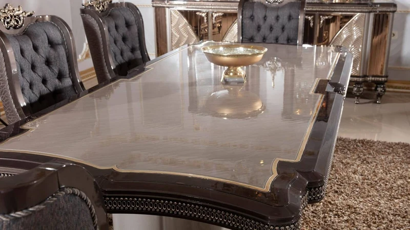 Casa Padrino Luxus Barock Esszimmerstuhl 6er Set Blau / Grau / Dunkelbraun / Gold - Barockstil Küchenstühle mit Muster - Luxus Esszimmer Möbel im Barockstil - Barock Esszimmer Möbel