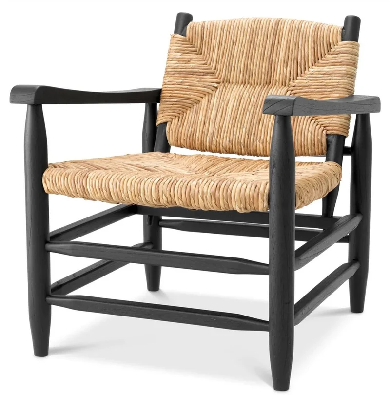 Casa Padrino Luxus Sessel Schwarz / Naturfarben 60,5 x 74 x H. 71 cm - Wohnzimmer Sessel - Hotel Sessel - Wohnzimmer Möbel - Luxus Möbel - Wohnzimmer Einrichtung - Luxus Einrichtung - Möbel Luxus