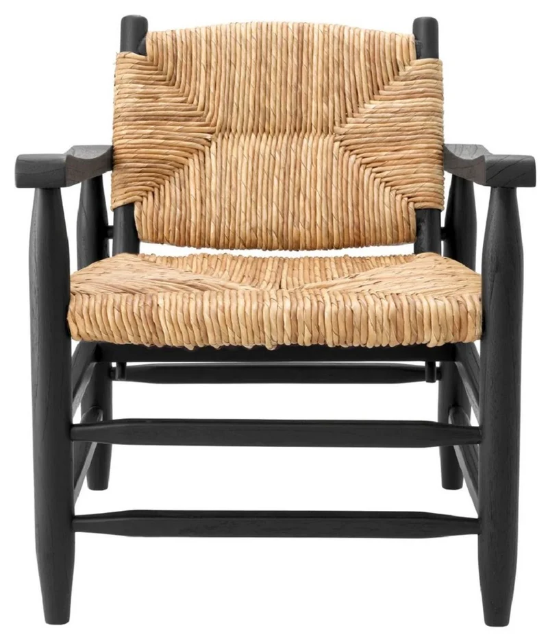 Casa Padrino Luxus Sessel Schwarz / Naturfarben 60,5 x 74 x H. 71 cm - Wohnzimmer Sessel - Hotel Sessel - Wohnzimmer Möbel - Luxus Möbel - Wohnzimmer Einrichtung - Luxus Einrichtung - Möbel Luxus