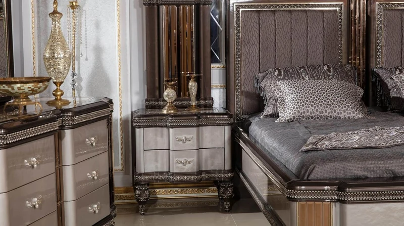 Casa Padrino Luxus Barock Nachtkommode Grau / Schwarz / Gold - Prunkvoller Barockstil Nachttisch mit 2 Schubladen - Luxus Schlafzimmer Möbel im Barockstil - Barock Möbel - Barock Interior