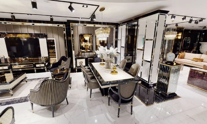 Casa Padrino Luxus Art Deco TV Schrank Rückwand Schwarz / Weiß / Gold - Verspiegelte Massivholz Rückwand - Art Deco Wohnzimmer Möbel - Luxus Wohnzimmer Möbel - Luxus Art Deco Einrichtung