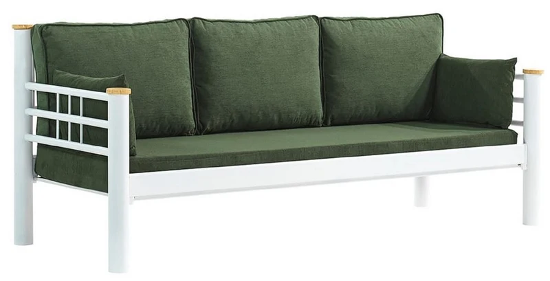 Casa Padrino Jugendstil Gartensofa Grün / Weiß / Naturfarben 200 x 70 x H. 85 cm - Metall Garten Sofa mit Kissen - Terrassen Sofa - Garten Möbel - Terrassen Möbel - Jugendstil Möbel