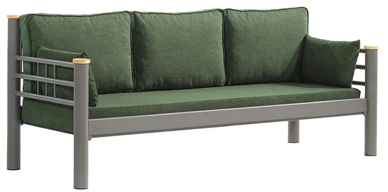 Casa Padrino Jugendstil Gartensofa Grün / Grau / Naturfarben 200 x 70 x H. 85 cm - Metall Garten Sofa mit Kissen - Terrassen Sofa - Garten Möbel - Terrassen Möbel - Jugendstil Möbel