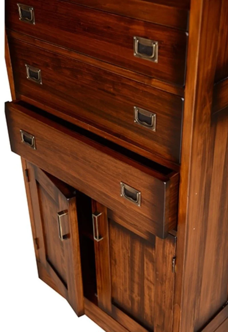 Casa Padrino Luxus Vintage Stil Bücherschrank mit Leiter Braun 331 x 34 x H. 256 cm - Massivholz Schrank - Regalschrank - Wohnzimmerschrank - Büroschrank - Luxus Massivholz Möbel - Büro Möbel