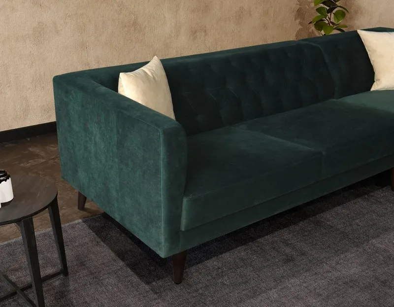 Casa Padrino Luxus Ecksofa Grün / Schwarz 262 x 178 x H. 74 cm - Wohnzimmer Sofa mit edlem Samtstoff - Wohnzimmer Möbel - Luxus Möbel - Luxus Wohnzimmer Einrichtung