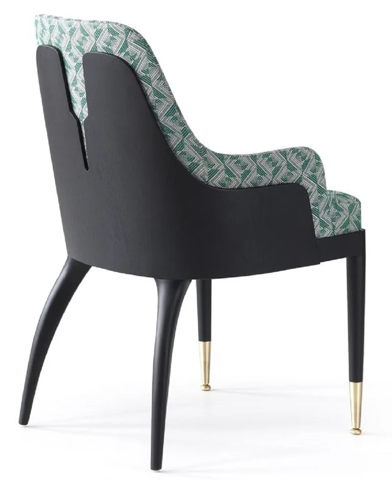Casa Padrino Luxus Esszimmerstuhl 8er Set mit Armlehnen Grün Muster / Schwarz / Messing 55 x 59 x H. 88 cm - Esszimmer Möbel - Restaurant Möbel - Esszimmer Einrichtung - Luxus Möbel