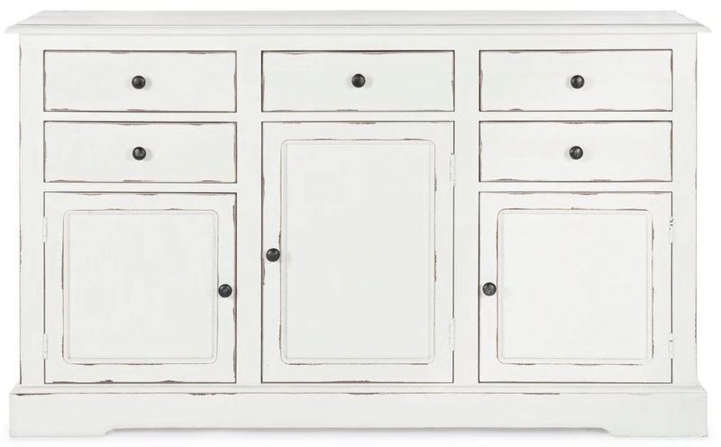 Casa Padrino Landhausstil Sideboard Antik Weiß 145 x 40 x H. 85 cm - Landhausstil Schrank mit 3 Türen und 5 Schubladen - Landhausstil Möbel - Landhausstil Einrichtung