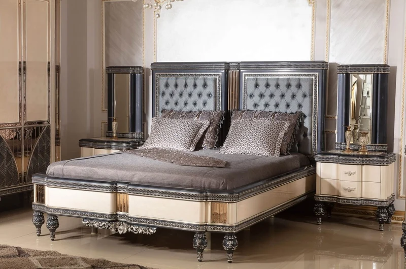 Casa Padrino Luxus Barock Nachtkommode Beige / Schwarz / Gold - Prunkvoller Barockstil Nachttisch mit 2 Schubladen - Luxus Schlafzimmer Möbel im Barockstil - Barock Möbel - Barock Interior