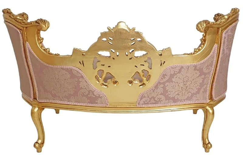 Casa Padrino Barock Sofa Rosa / Gold - Prunkvolles Wohnzimmer Sofa im Barockstil - Wohnzimmer Möbel im Barockstil - Barock Möbel - Barock Einrichtung