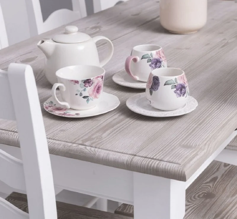 Casa Padrino Landhausstil Esszimmer Möbel Set Weiß / Naturfarben - 1 Landhausstil Esstisch & 8 Landhausstil Esszimmerstühle - Massivholz Esszimmer Möbel - Landhausstil Esszimmer Möbel