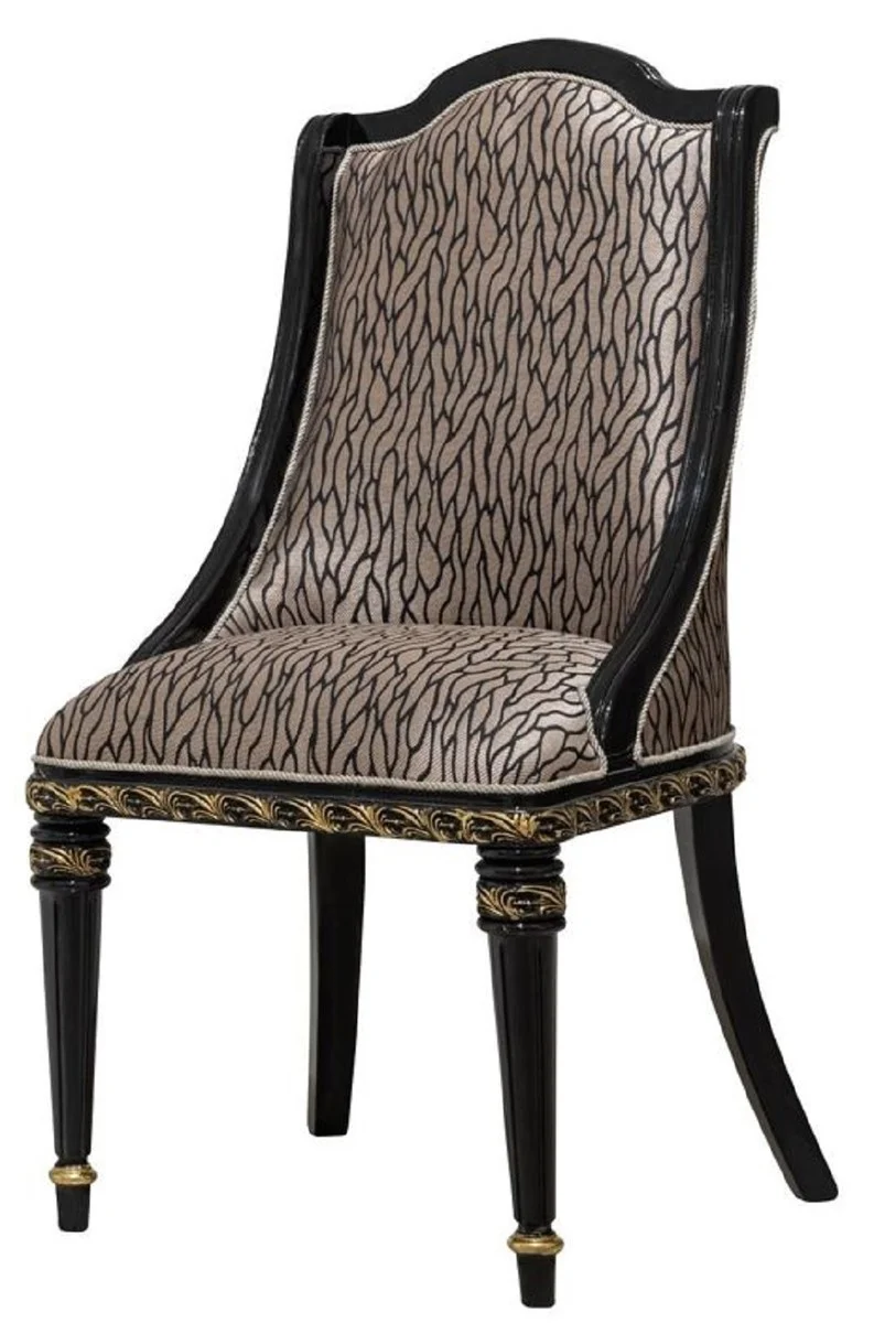 Casa Padrino Luxus Barock Esszimmerstuhl 6er Set Gold / Schwarz / Gold - Barockstil Küchenstühle mit Muster - Luxus Esszimmer Möbel im Barockstil - Barock Esszimmer Möbel - Barock Einrichtung