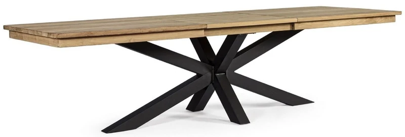 Casa Padrino Luxus Gartentisch Naturfarben / Schwarz 220-300 x 100 x H. 78 cm - Ausziehbarer Garten Esstisch mit Teakholz Tischplatte und Aluminium Beinen - Luxus Garten & Terrassen Möbel