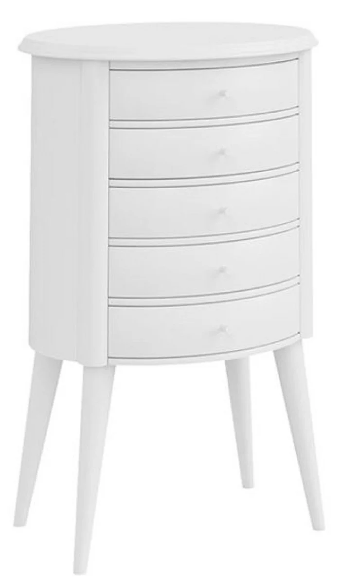 Casa Padrino Luxus Art Deco Nachtkommode Weiß 47 x 38 x H. 73 cm - Nachttisch mit 5 Schubladen - Schlafzimmer Möbel - Kinderzimmer Möbel - Art Deco Möbel - Luxus Möbel