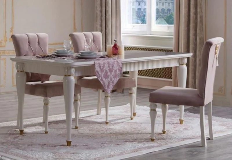 Casa Padrino Luxus Barock Esszimmerstuhl 6er Set Rosa / Weiß / Gold - Handgefertigte Küchen Stühle im Barockstil - Luxus Esszimmer Möbel im Barockstil - Barock Möbel - Edel & Prunkvoll