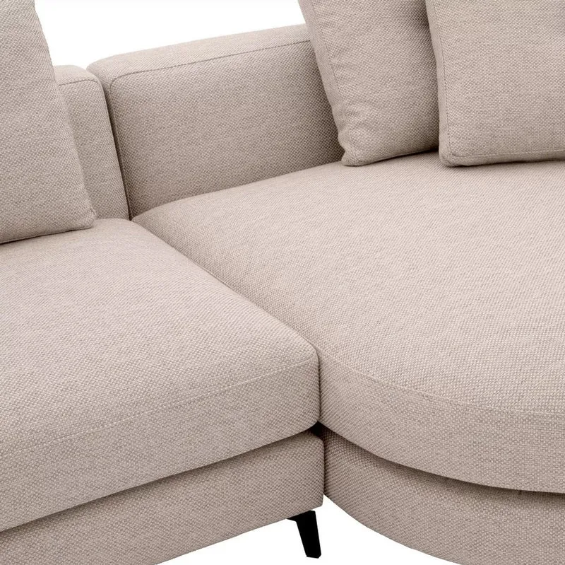 Casa Padrino Luxus Ecksofa Rechte Seite Sandfarben / Schwarz 310 x 150 x H. 65 cm - Wohnzimmer Sofa mit Kissen - Wohnzimmer Möbel - Wohnzimmer Einrichtung - Luxus Möbel - Luxus Einrichtung