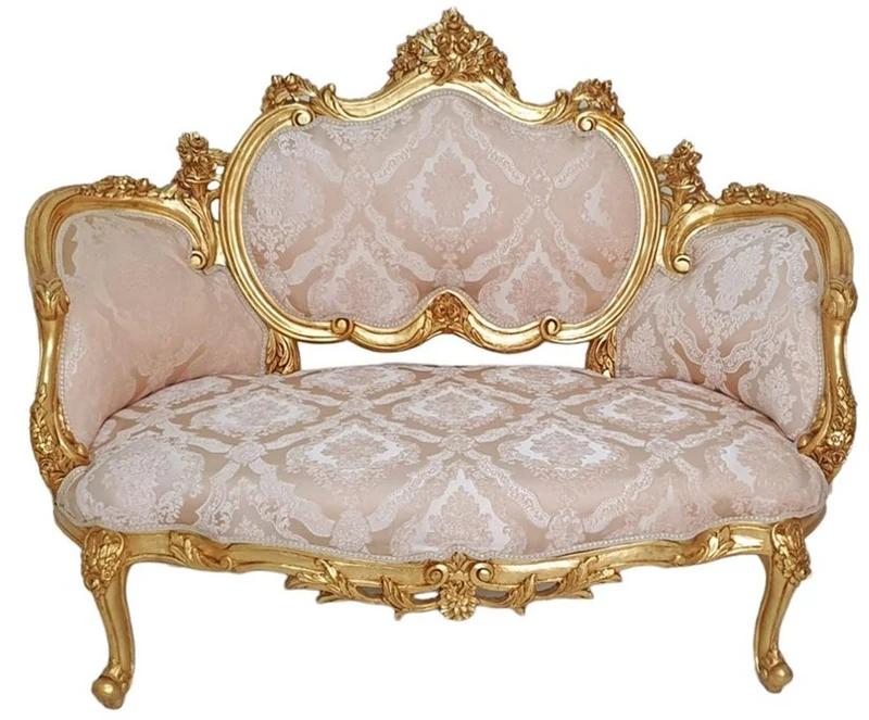 Casa Padrino Barock Sofa Rosa / Weiß / Gold - Handgefertigtes Wohnzimmer Sofa im Barockstil - Wohnzimmer Möbel im Barockstil - Antik Stil Möbel - Prunkvolle Barock Möbel - Barock Einrichtung