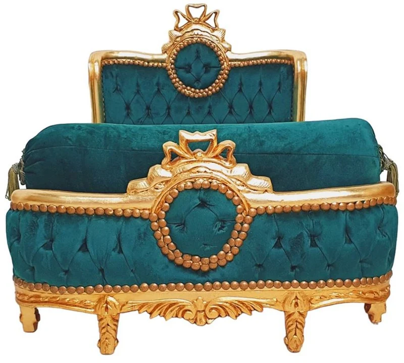 Casa Padrino Barock Hundebett Grün / Antik Gold - Handgefertigtes Antik Stil Hundebett - Prunkvolle Hunde Möbel im Barockstil - Antik Stil Tiermöbel - Barock Tiermöbel