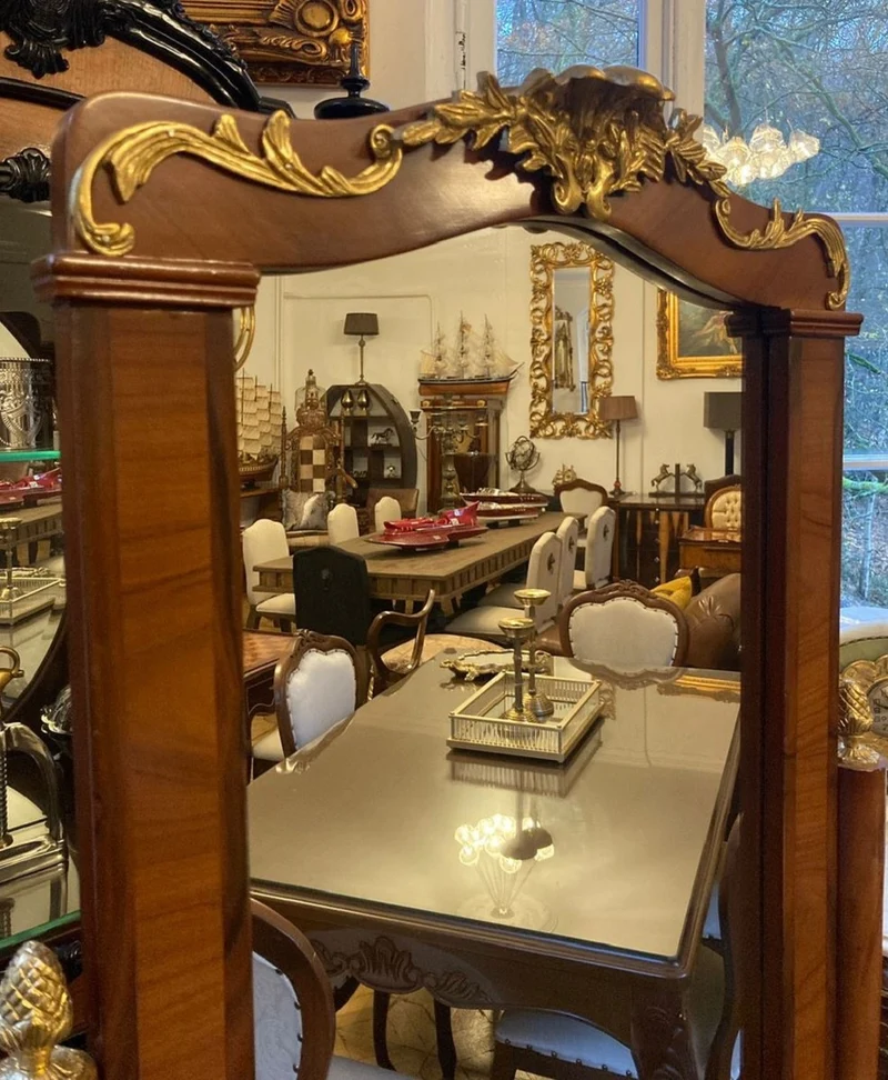 Casa Padrino Barock Standspiegel Braun / Gold - Schwenkbarer Massivholz Spiegel im Barockstil - Schlafzimmer Spiegel - Hotel Spiegel - Schlafzimmer Möbel - Barock Möbel - Edel & Prunkvoll