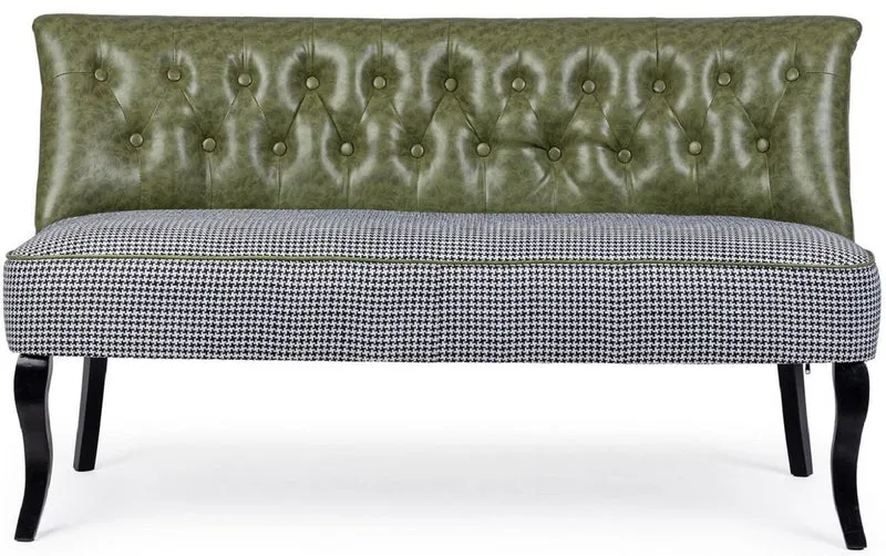 Casa Padrino Luxus Chesterfield Kunstleder Sofa Dunkelgrün / Weiß / Schwarz 136 x 66 x H. 76 cm - Wohnzimmer Sofa - Wohnzimmer Möbel - Chesterfield Möbel - Luxus Möbel - Luxus Einrichtung