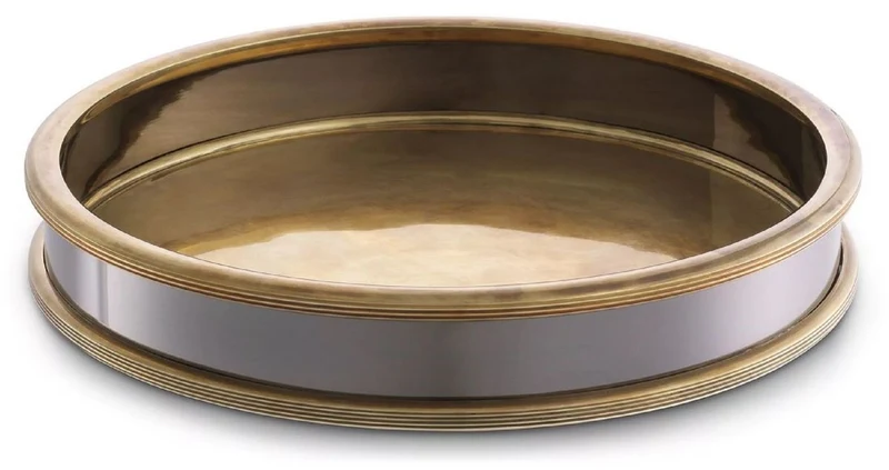Casa Padrino Luxus Serviertablett Vintage Messing / Silber-Schwarz Ø 34 x H. 5 cm - Rundes Messing Tablett - Gastronomie & Restaurant Accessoires - Luxus Accessoires