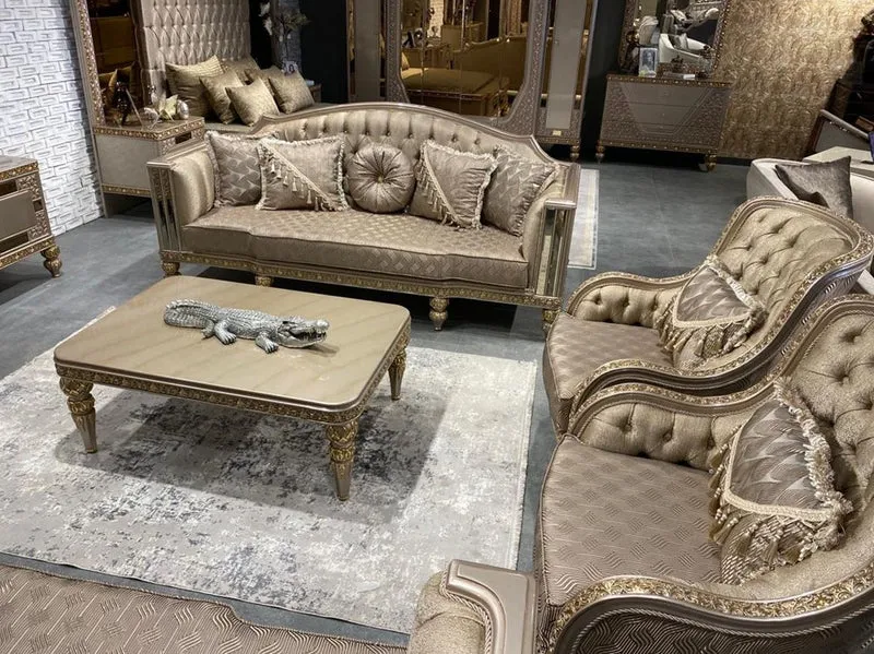 Casa Padrino Luxus Barock Couchtisch Gold / Grau / Gold - Prunkvoller Wohnzimmertisch im Barockstil - Barockstil Wohnzimmer Möbel - Barock Einrichtung - Barock Möbel - Luxus Möbel im Barockstil