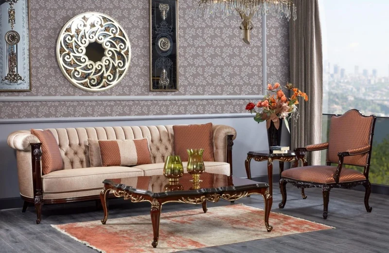 Casa Padrino Luxus Barock Sessel Orange / Dunkelbraun - Prunkvoller Wohnzimmer Sessel - Barockstil Wohnzimmer Möbel - Luxus Möbel im Barockstil - Barock Einrichtung - Edel & Prunkvoll
