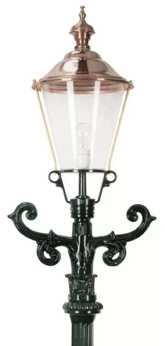 Casa Padrino Jugendstil Gartenlaterne Grün / Kupfer 42 x 29 x H. 210 cm - Pulverbeschichtete Aluminium Garten Stehleuchte - Nostalgische Beleuchtung - Nostalgische Leuchten
