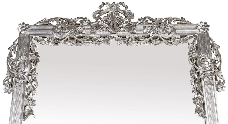 Casa Padrino Barock Spiegel Silber 112 x 6 x H. 224 cm - Prunkvoller Wandspiegel mit eleganten Verzierungen - Barock Garderoben Spiegel - Barockstil Wandspiegel - Barock Möbel - Edel & Prunkvoll