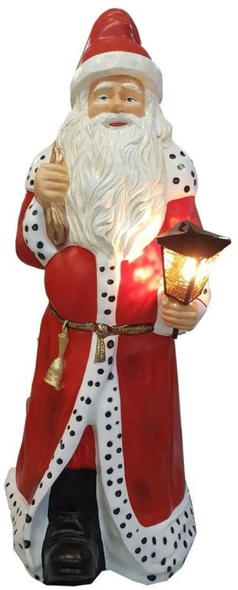 Casa Padrino Luxus Deko Skulptur Weihnachtsmann mit Laterne Rot / Mehrfarbig H. 190 cm - Lebengroße Weihnachts Deko Figur - XXL Deko Skulptur - XXL Deko Figur - XXL Weihnachts Skulptur