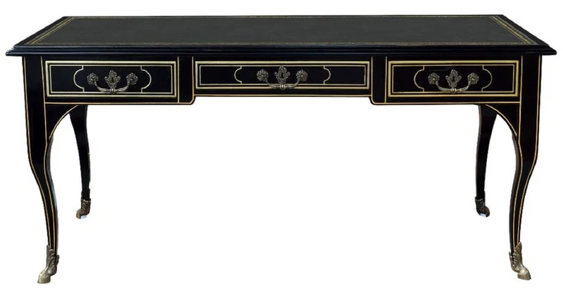 Casa Padrino Luxus Barock Schreibtisch Schwarz / Gold - Prunkvoller Mahagoni Bürotisch mit 3 Schubladen - Barock Büro Möbel - Luxus Büro Möbel im Barockstil - Edel & Prunkvoll