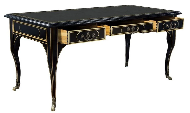 Casa Padrino Luxus Barock Schreibtisch Schwarz / Gold - Prunkvoller Mahagoni Bürotisch mit 3 Schubladen - Barock Büro Möbel - Luxus Büro Möbel im Barockstil - Edel & Prunkvoll