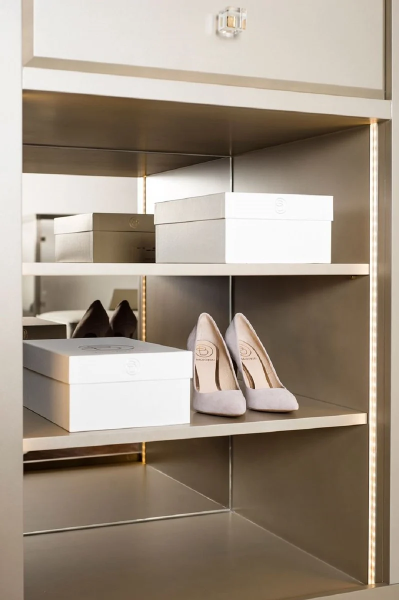 Casa Padrino Luxus Kleiderschrank Beige 326 x 60 x H. 230 cm - Offener Schlafzimmer Schrank - Schlafzimmer Möbel - Hotel Möbel - Luxus Möbel - Luxus Einrichtung - Schlafzimmer Einrichtung