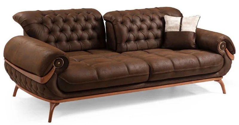 Casa Padrino Luxus Chesterfield Wohnzimmer Sofa mit verstellbaren Rückenlehnen Dunkelbraun / Braun - Chesterfield Wohnzimmer Möbel - Luxus Wohnzimmer Möbel - Luxus Möbel - Luxus Einrichtung