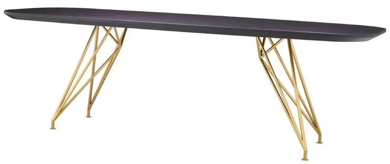 Casa Padrino Luxus Esstisch Schwarzgrau / Messing 240 x 99,5 x H. 76,5 cm - Rechteckiger Küchentisch mit Massivholz Tischplatte - Esszimmer Möbel - Küchen Möbel - Luxus Möbel - Luxus Einrichtung